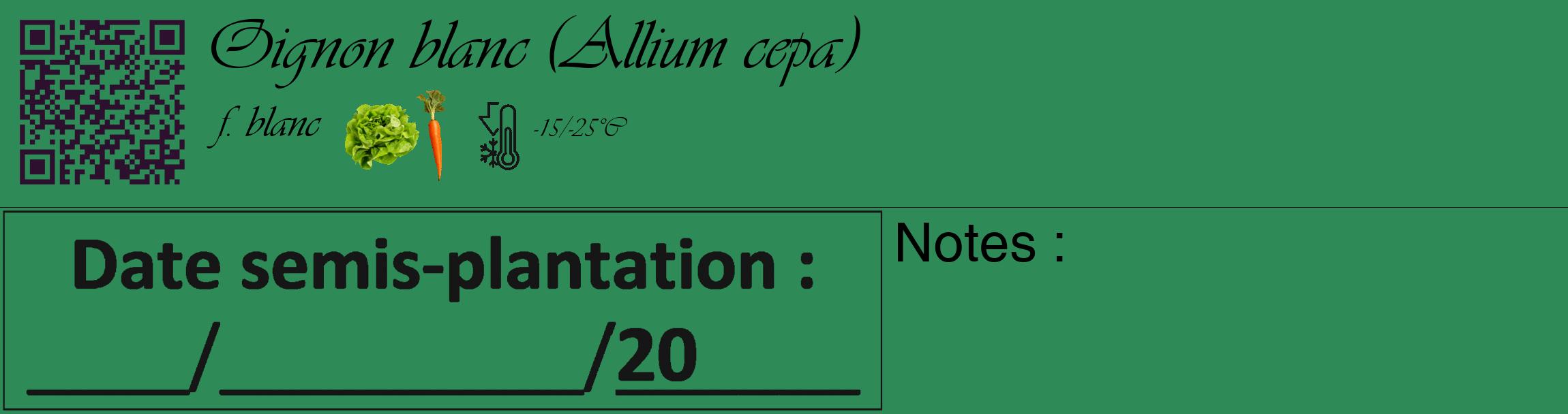 Étiquette de : Allium cepa f. blanc - format c - style noire11_basique_basiqueviv avec qrcode et comestibilité simplifiée