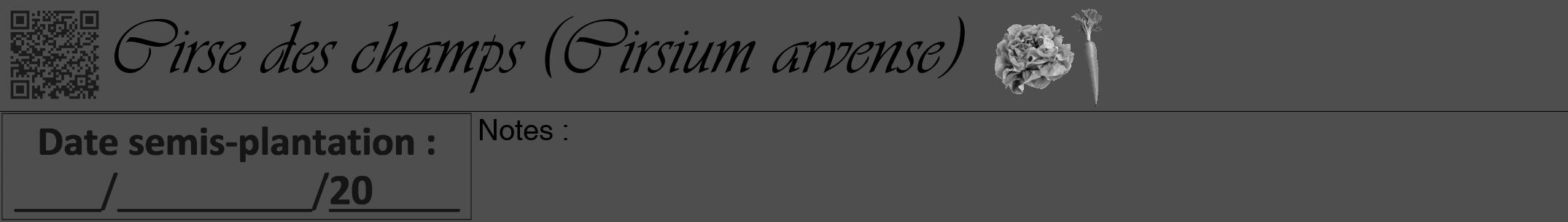 Étiquette de : Cirsium arvense - format a - style noire33viv avec qrcode et comestibilité simplifiée
