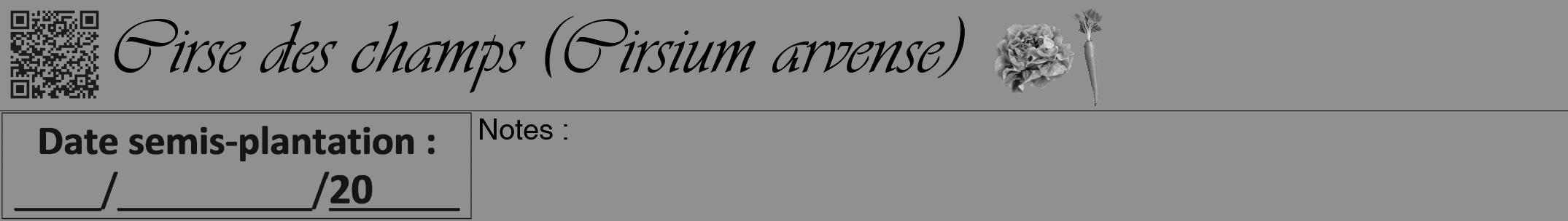 Étiquette de : Cirsium arvense - format a - style noire4viv avec qrcode et comestibilité simplifiée