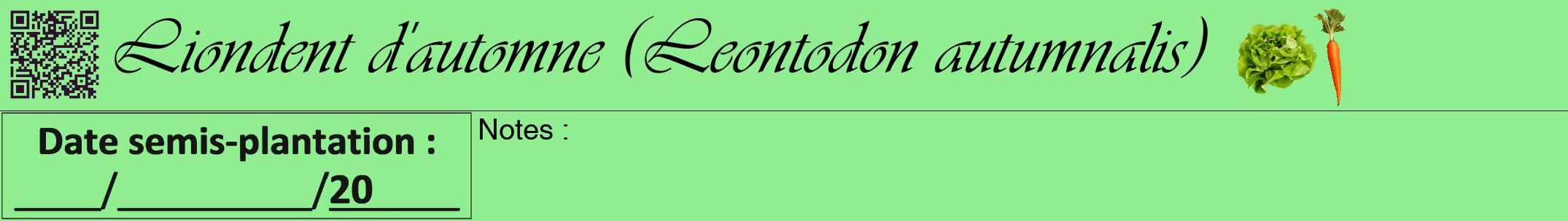 Étiquette de : Leontodon autumnalis - format a - style noire15viv avec qrcode et comestibilité simplifiée