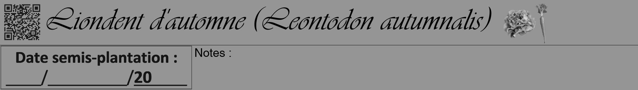 Étiquette de : Leontodon autumnalis - format a - style noire16viv avec qrcode et comestibilité simplifiée