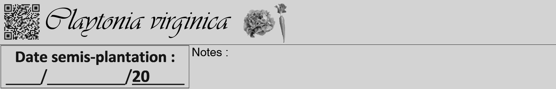 Étiquette de : Claytonia virginica - format a - style noire56basiqueviv avec qrcode et comestibilité simplifiée