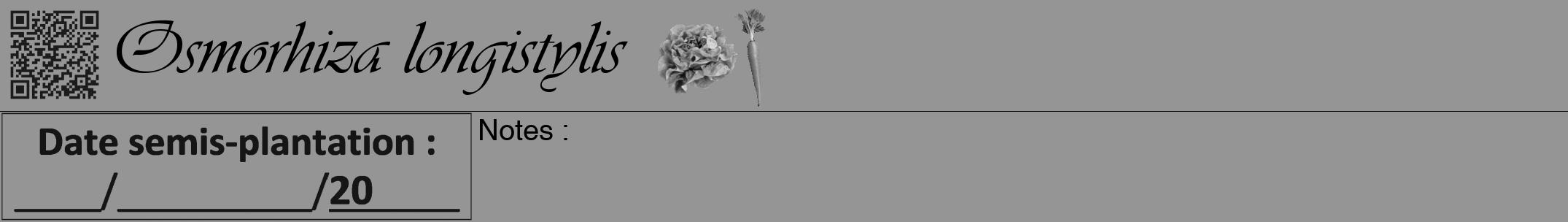 Étiquette de : Osmorhiza longistylis - format a - style noire16viv avec qrcode et comestibilité simplifiée