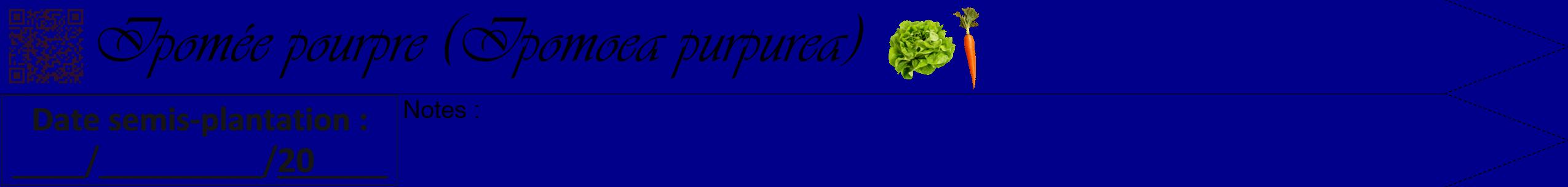 Étiquette de : Ipomoea purpurea - format b - style noire7viv avec qrcode et comestibilité simplifiée