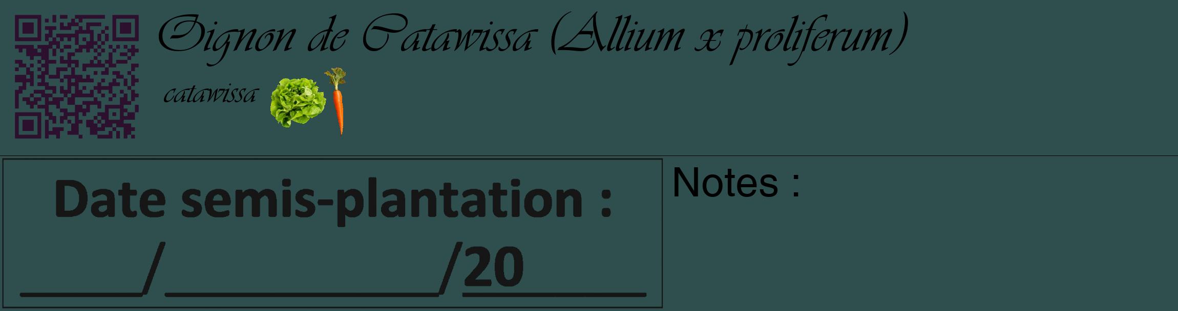 Étiquette de : Allium x proliferum catawissa - format c - style noire58_basique_basiqueviv avec qrcode et comestibilité simplifiée