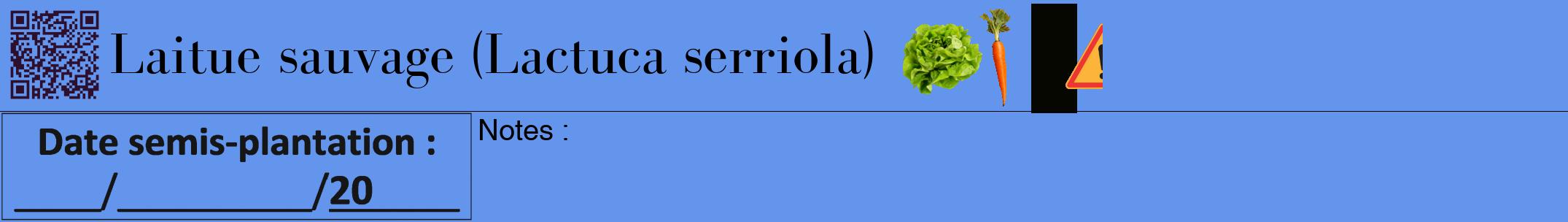 Étiquette de : Lactuca serriola - format a - style noire4bod avec qrcode et comestibilité simplifiée