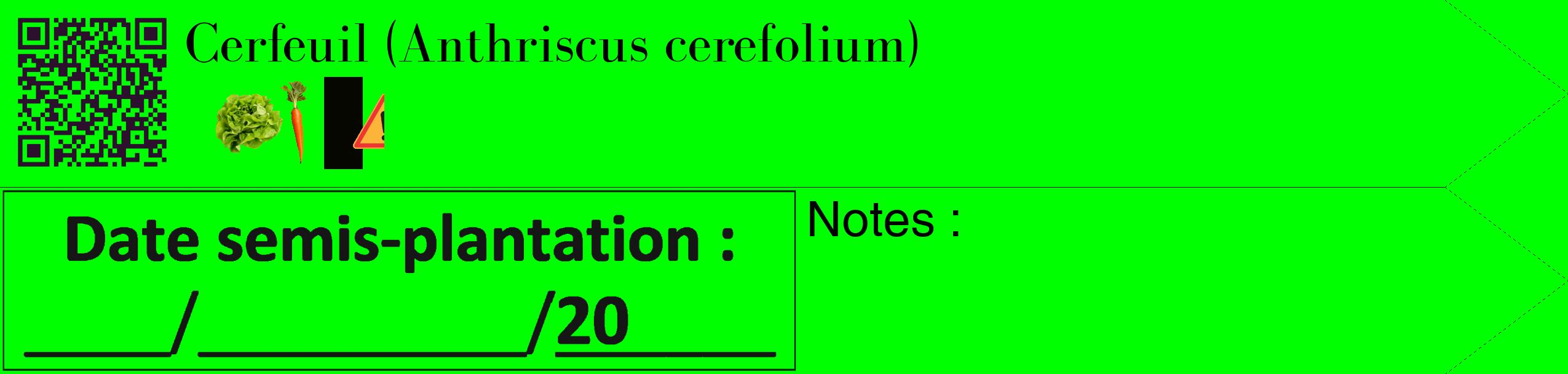 Étiquette de : Anthriscus cerefolium - format c - style noire16_simple_simplebod avec qrcode et comestibilité simplifiée