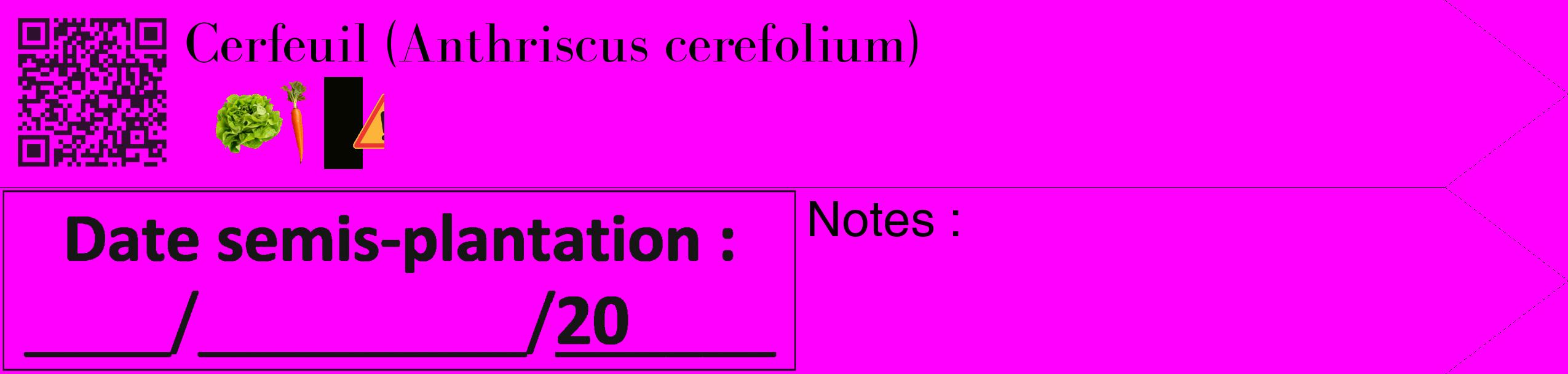 Étiquette de : Anthriscus cerefolium - format c - style noire51_simple_simplebod avec qrcode et comestibilité simplifiée