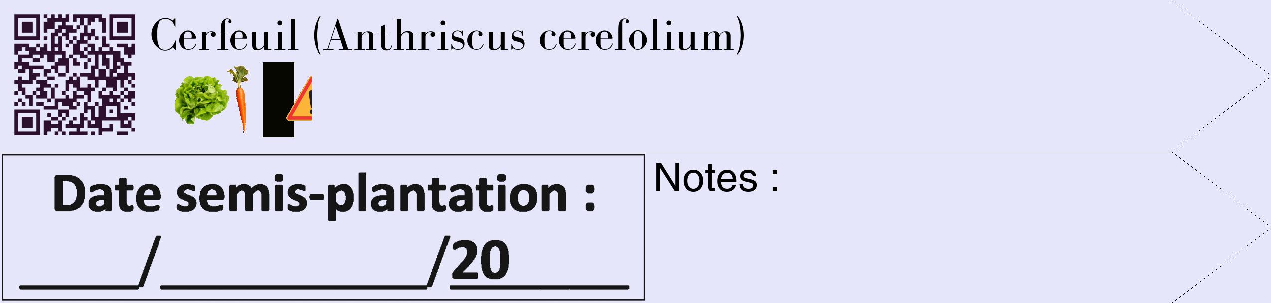 Étiquette de : Anthriscus cerefolium - format c - style noire55_simple_simplebod avec qrcode et comestibilité simplifiée