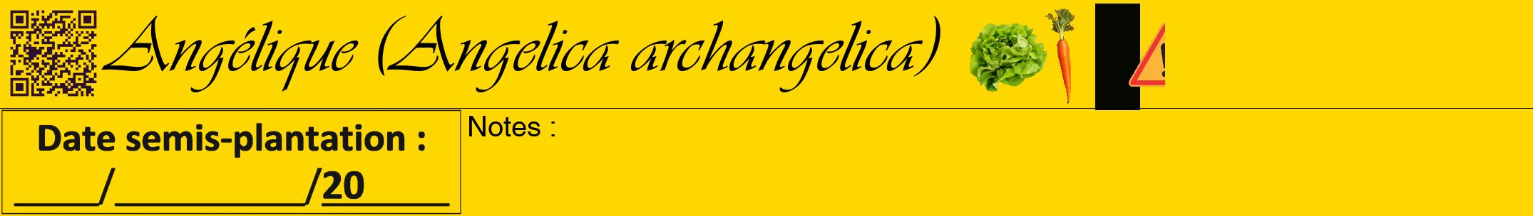 Étiquette de : Angelica archangelica - format a - style noire21viv avec qrcode et comestibilité simplifiée