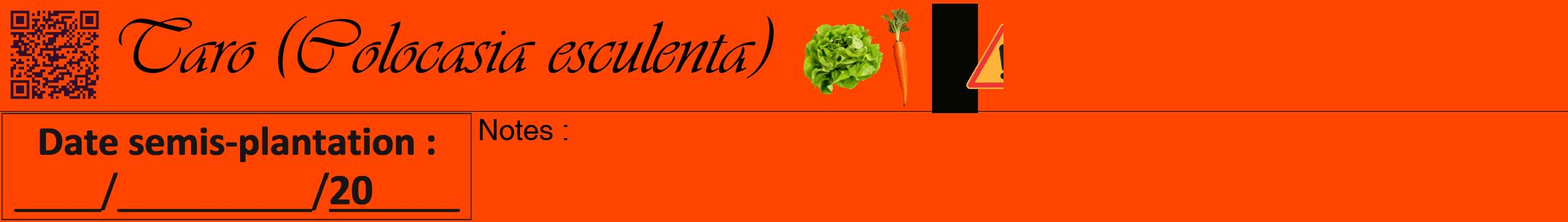 Étiquette de : Colocasia esculenta - format a - style noire26viv avec qrcode et comestibilité simplifiée