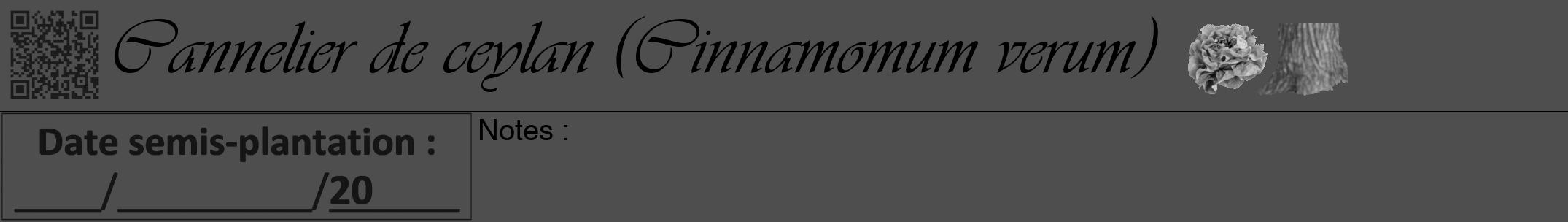 Étiquette de : Cinnamomum verum - format a - style noire33viv avec qrcode et comestibilité simplifiée