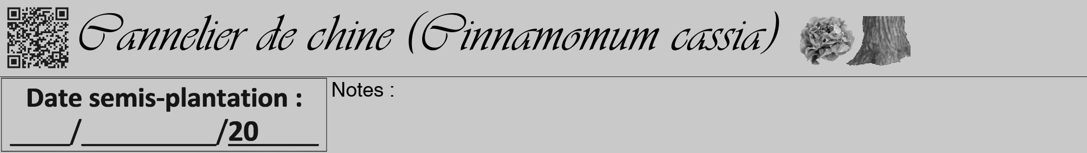 Étiquette de : Cinnamomum cassia - format a - style noire54viv avec qrcode et comestibilité simplifiée