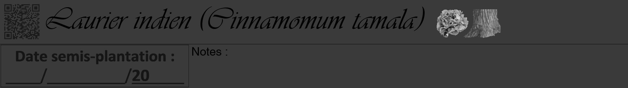 Étiquette de : Cinnamomum tamala - format a - style noire8viv avec qrcode et comestibilité simplifiée