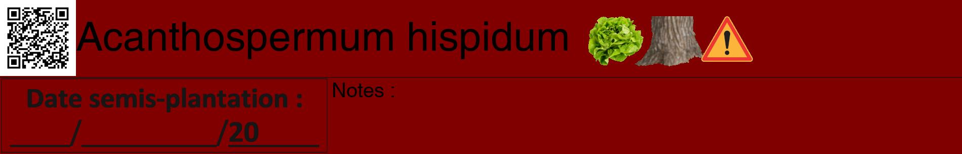 Étiquette de : Acanthospermum hispidum - format a - style noire29basiquehel avec qrcode et comestibilité simplifiée