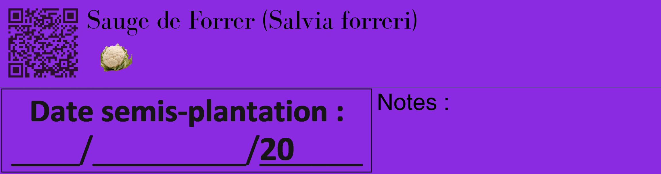 Étiquette de : Salvia forreri - format c - style noire49_basique_basiquebod avec qrcode et comestibilité simplifiée