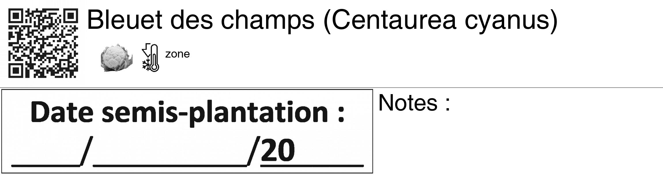 Étiquette de : Centaurea cyanus - format c - style noire60_basiquegrrvhel avec qrcode et comestibilité simplifiée