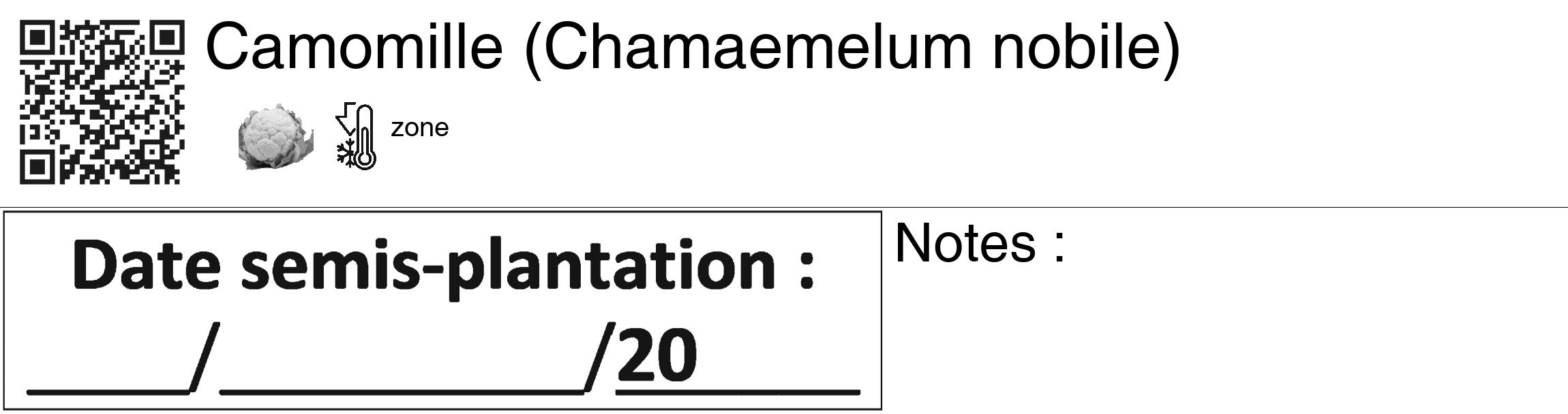 Étiquette de : Chamaemelum nobile - format c - style noire60_basiquegrrvhel avec qrcode et comestibilité simplifiée