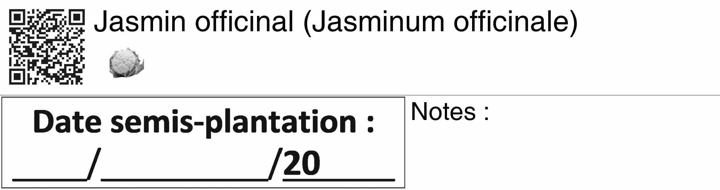 Étiquette de : Jasminum officinale - format c - style noire19_basique_basiquehel avec qrcode et comestibilité simplifiée