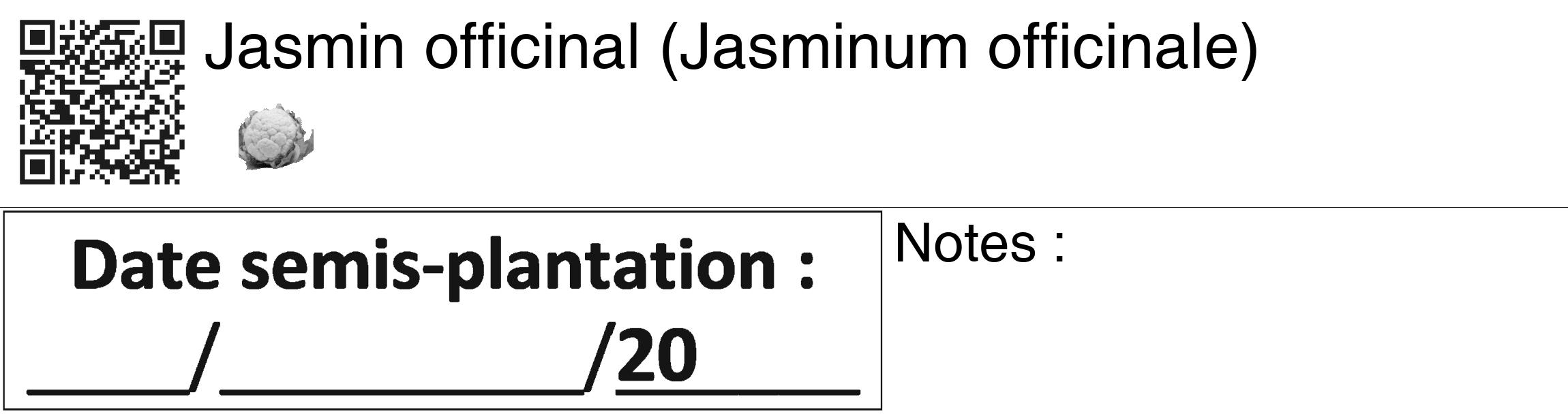 Étiquette de : Jasminum officinale - format c - style noire60_basiquegrrvhel avec qrcode et comestibilité simplifiée