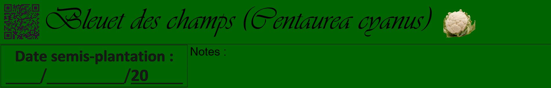 Étiquette de : Centaurea cyanus - format a - style noire8basiqueviv avec qrcode et comestibilité simplifiée