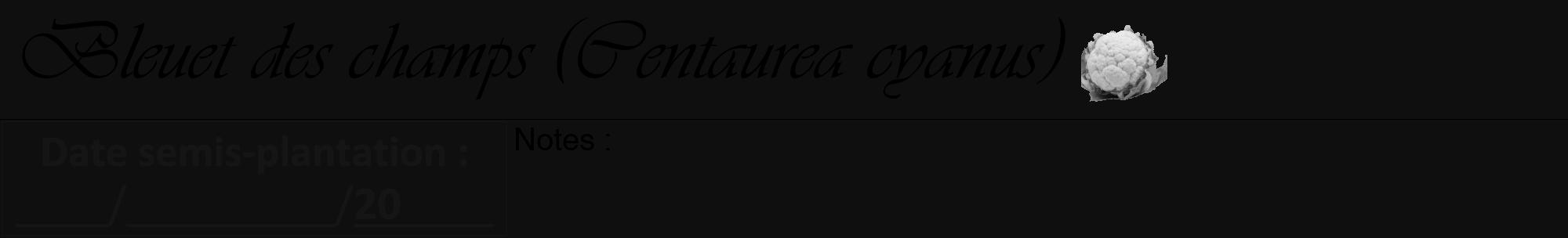 Étiquette de : Centaurea cyanus - format a - style noire7viv avec comestibilité simplifiée