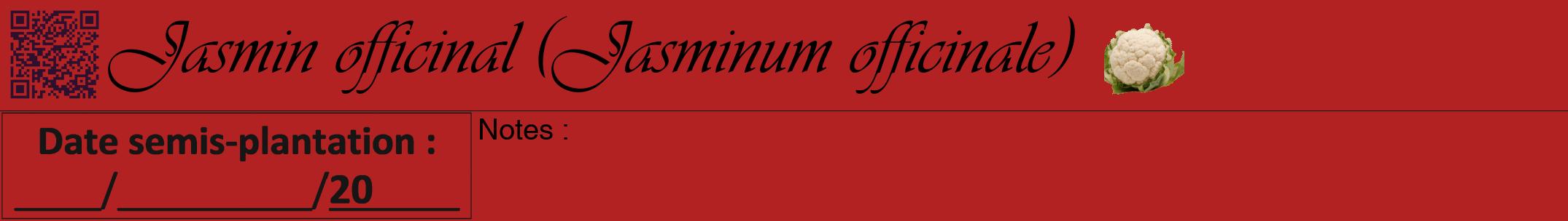 Étiquette de : Jasminum officinale - format a - style noire28viv avec qrcode et comestibilité simplifiée