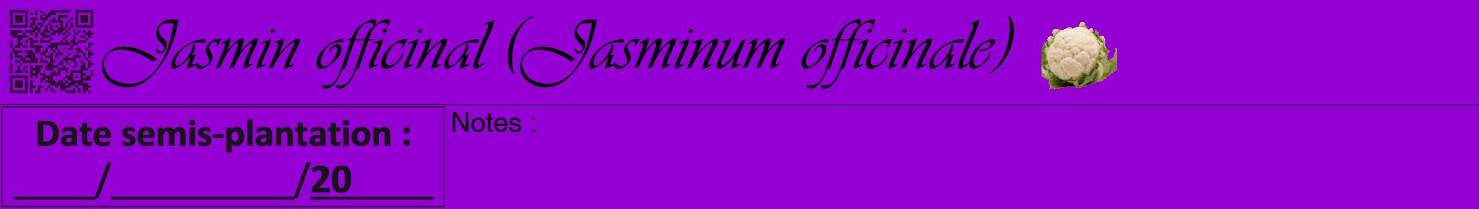 Étiquette de : Jasminum officinale - format a - style noire48simpleviv avec qrcode et comestibilité simplifiée