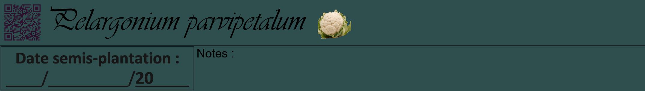 Étiquette de : Pelargonium parvipetalum - format a - style noire58viv avec qrcode et comestibilité simplifiée
