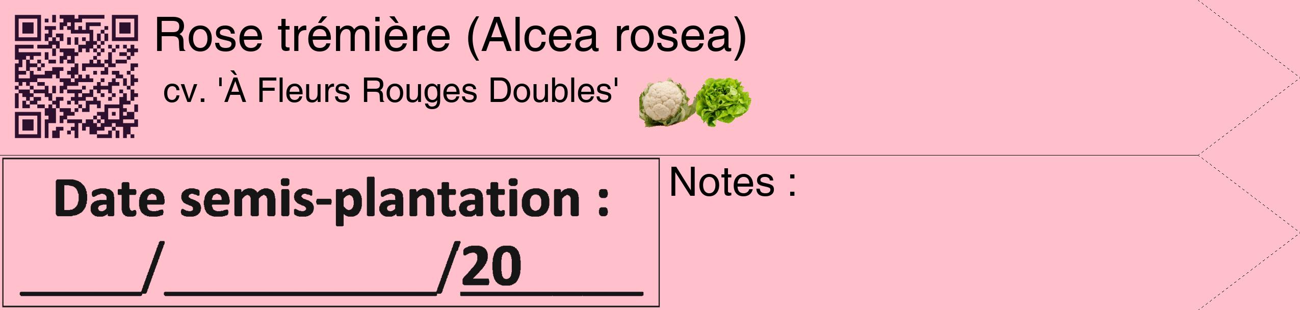 Étiquette de : Alcea rosea cv. 'À Fleurs Rouges Doubles' - format c - style noire40_simple_simplehel avec qrcode et comestibilité simplifiée