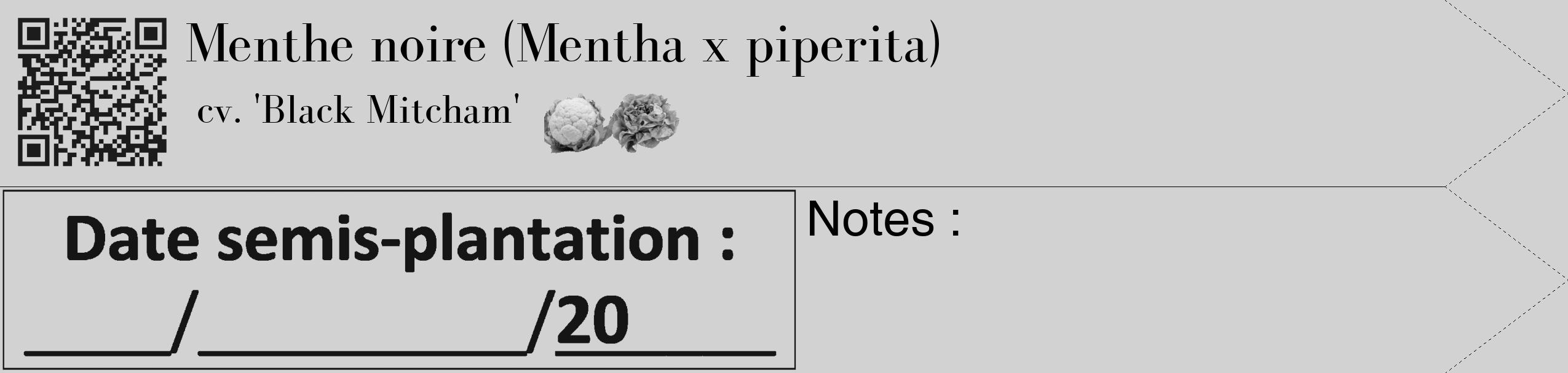 Étiquette de : Mentha x piperita cv. 'Black Mitcham' - format c - style noire14_simple_simplebod avec qrcode et comestibilité simplifiée