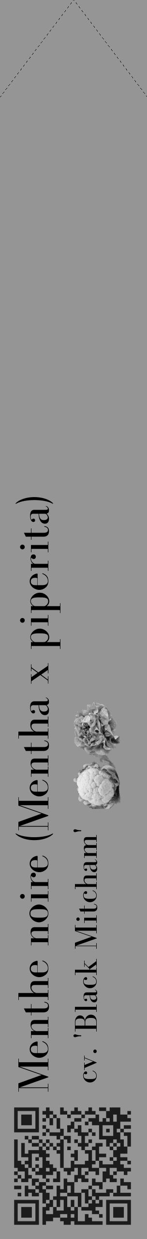 Étiquette de : Mentha x piperita cv. 'Black Mitcham' - format c - style noire16_simple_simplebod avec qrcode et comestibilité simplifiée - position verticale