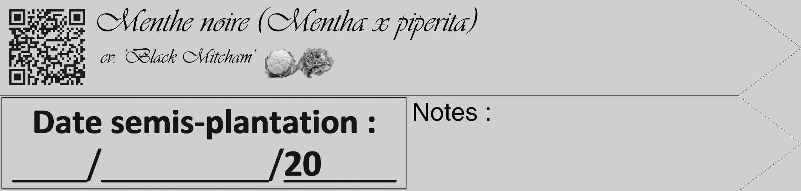 Étiquette de : Mentha x piperita cv. 'Black Mitcham' - format c - style noire17_simple_simpleviv avec qrcode et comestibilité simplifiée