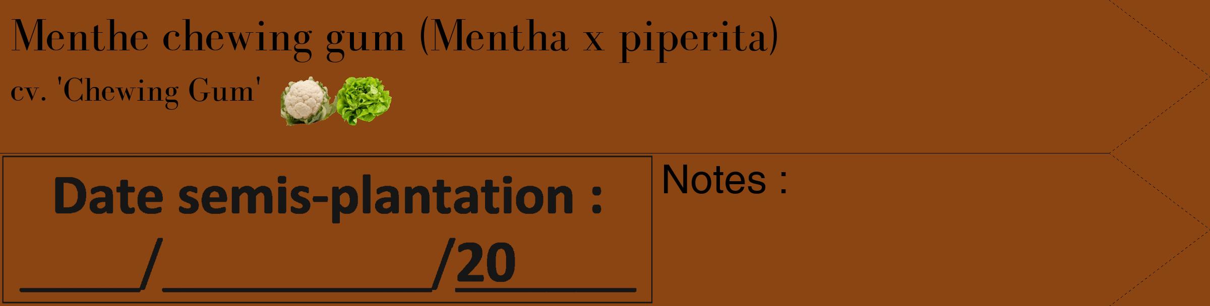Étiquette de : Mentha x piperita cv. 'Chewing Gum' - format c - style noire30_simple_simplebod avec comestibilité simplifiée