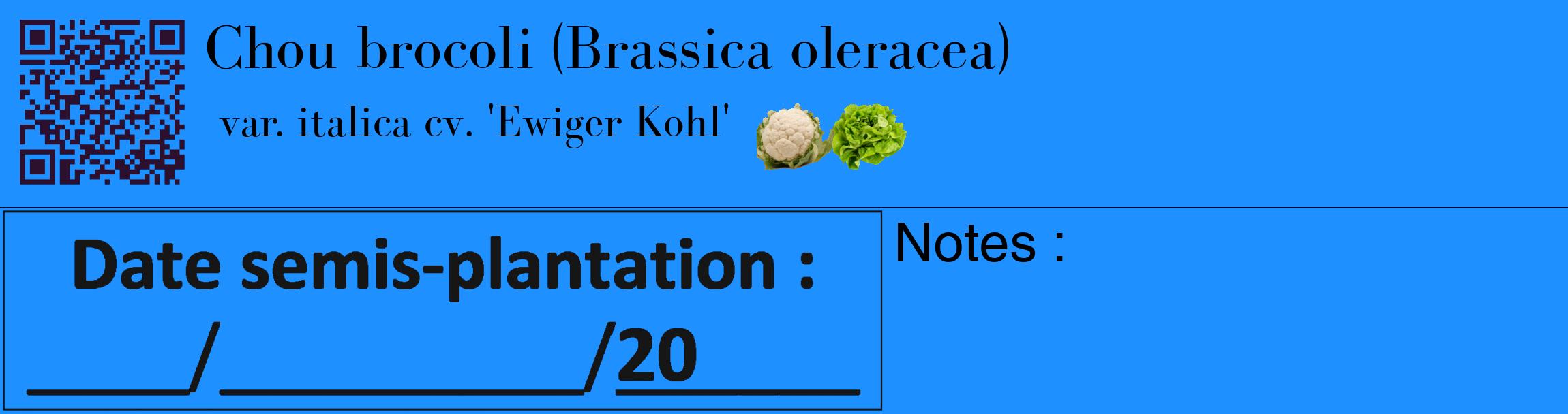 Étiquette de : Brassica oleracea var. italica cv. 'Ewiger Kohl' - format c - style noire3_basique_basiquebod avec qrcode et comestibilité simplifiée