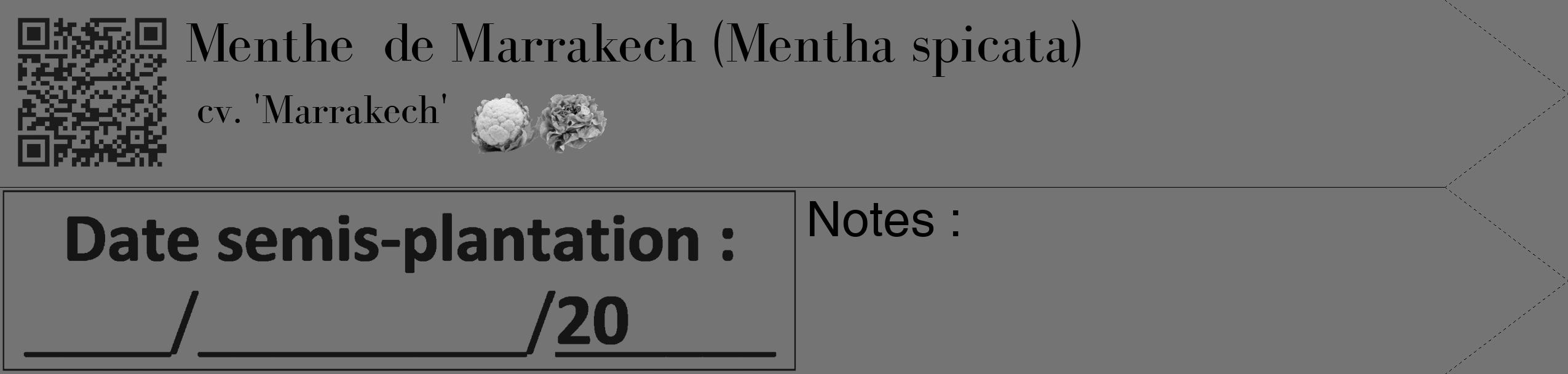 Étiquette de : Mentha spicata cv. 'Marrakech' - format c - style noire26_simple_simplebod avec qrcode et comestibilité simplifiée