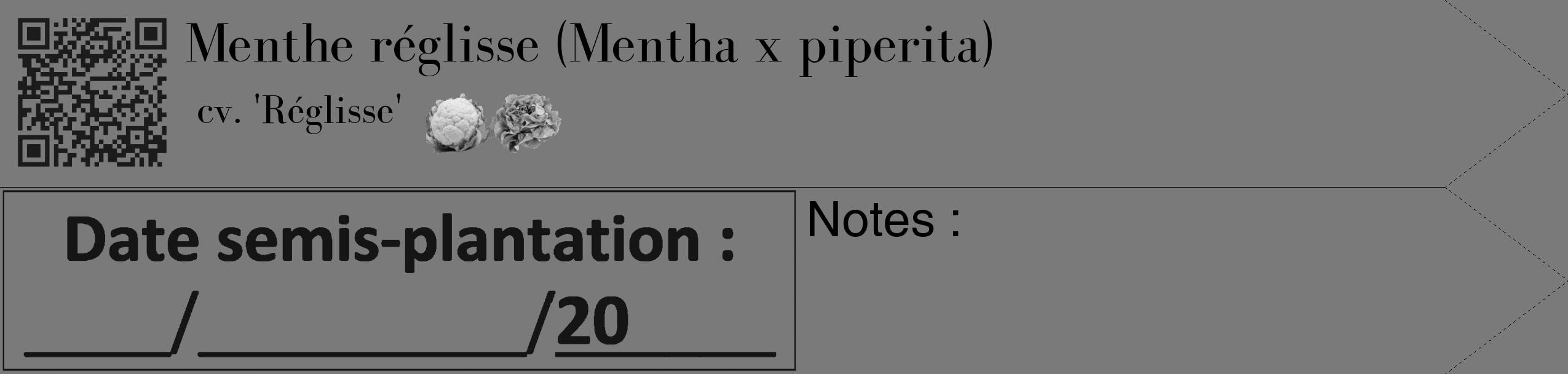 Étiquette de : Mentha x piperita cv. 'Réglisse' - format c - style noire3_simple_simplebod avec qrcode et comestibilité simplifiée