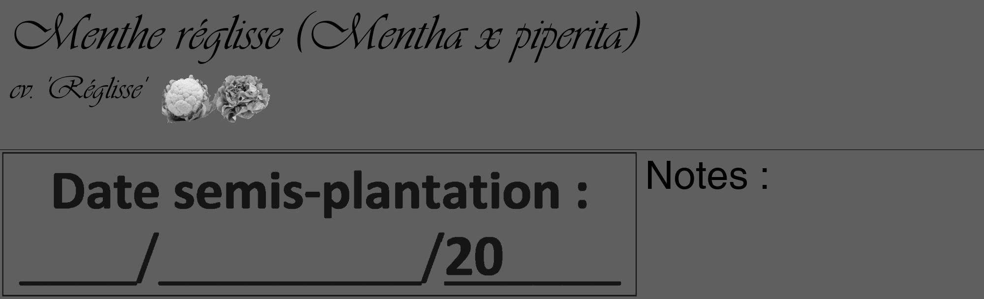 Étiquette de : Mentha x piperita cv. 'Réglisse' - format c - style noire10_basique_basiqueviv avec comestibilité simplifiée