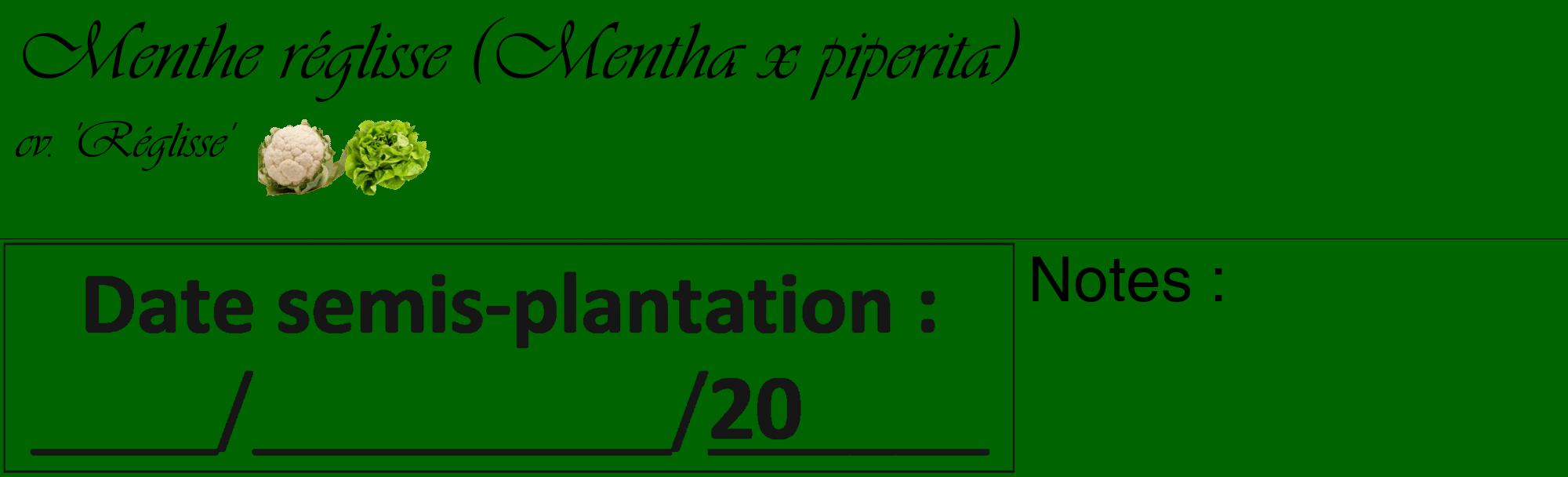 Étiquette de : Mentha x piperita cv. 'Réglisse' - format c - style noire8_basique_basiqueviv avec comestibilité simplifiée