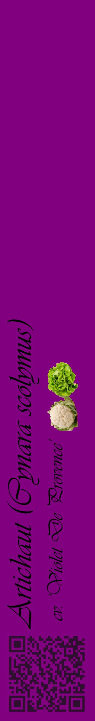 Étiquette de : Cynara scolymus cv. 'Violet De Provence' - format c - style noire46_basiqueviv avec qrcode et comestibilité simplifiée