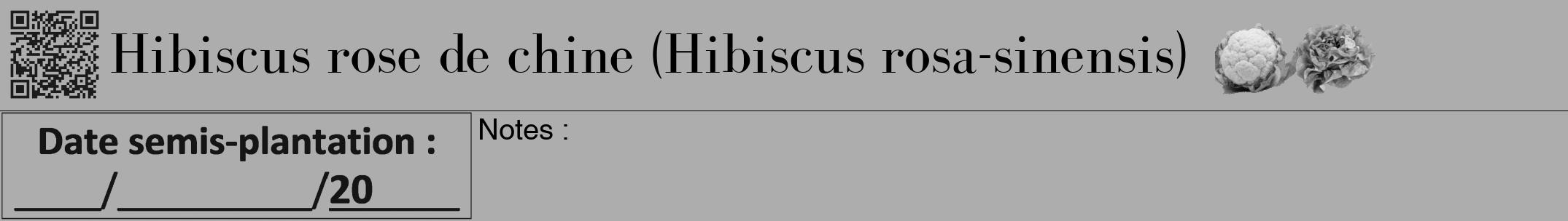 Étiquette de : Hibiscus rosa-sinensis - format a - style noire22bod avec qrcode et comestibilité simplifiée