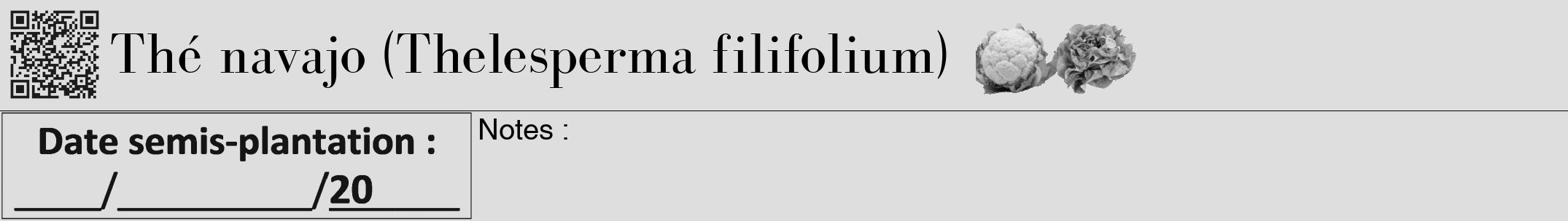 Étiquette de : Thelesperma filifolium - format a - style noire20bod avec qrcode et comestibilité simplifiée