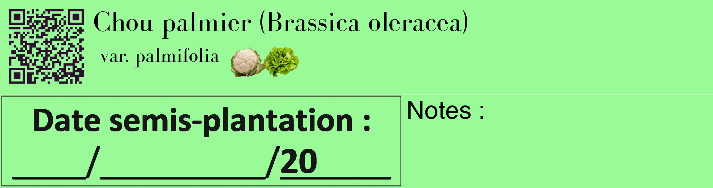 Étiquette de : Brassica oleracea var. palmifolia - format c - style noire14_basique_basiquebod avec qrcode et comestibilité simplifiée