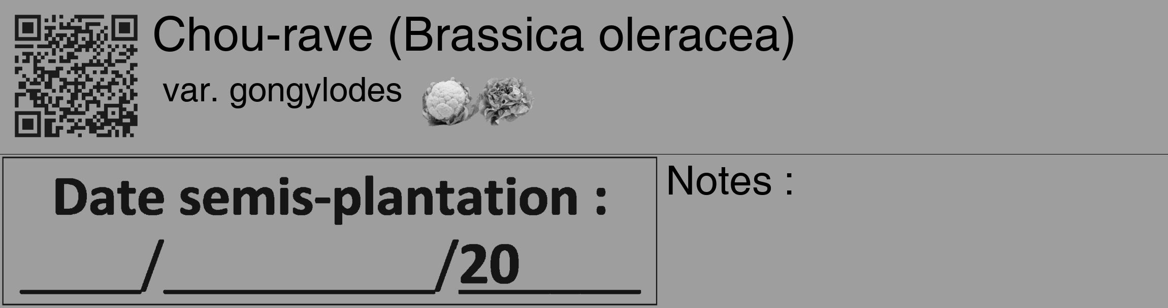 Étiquette de : Brassica oleracea var. gongylodes - format c - style noire42_basique_basiquehel avec qrcode et comestibilité simplifiée