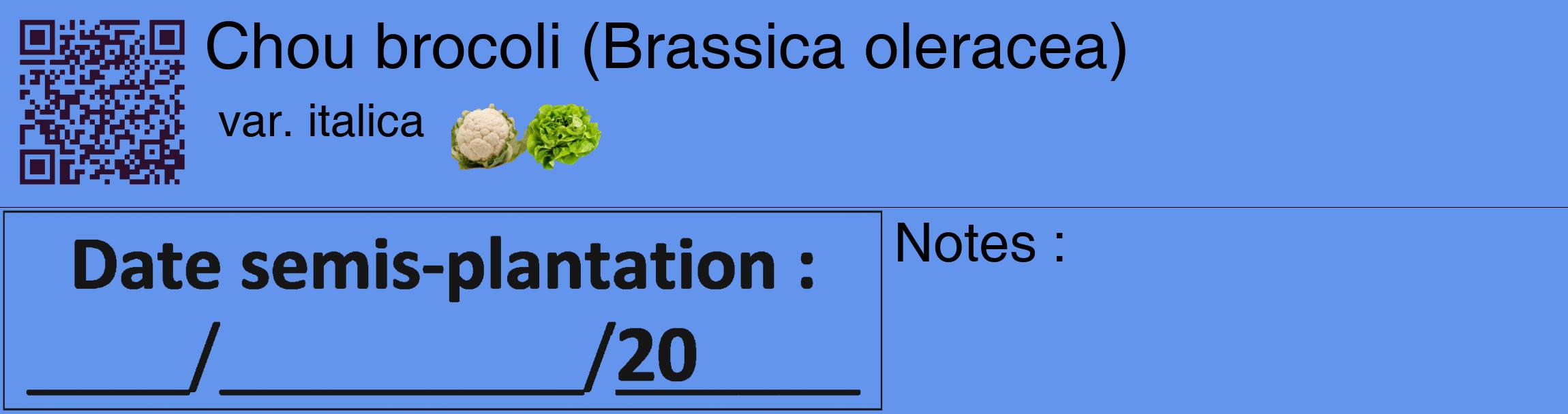 Étiquette de : Brassica oleracea var. italica - format c - style noire4_basique_basiquehel avec qrcode et comestibilité simplifiée