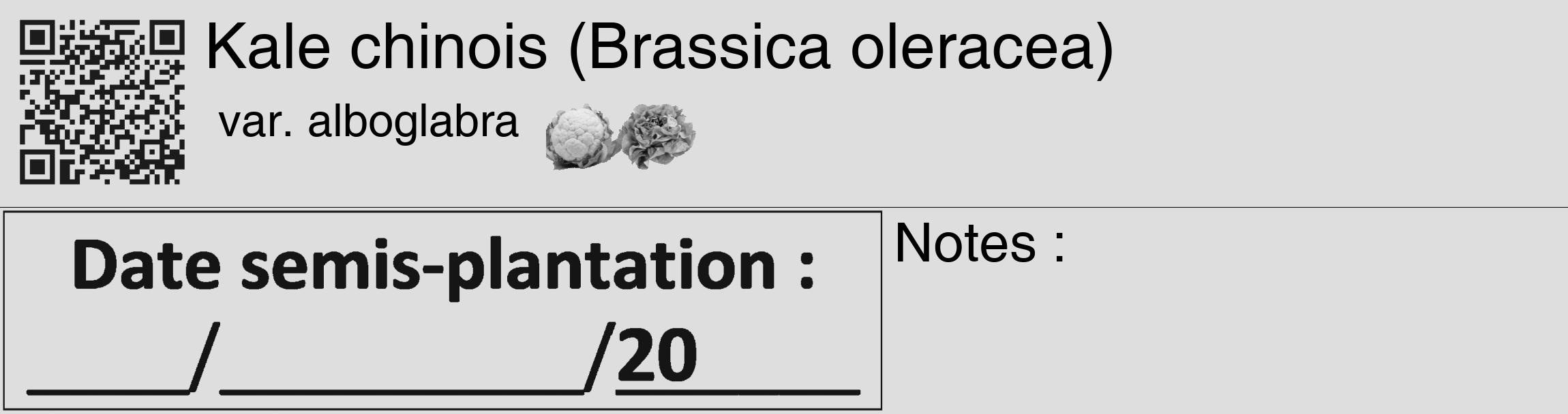 Étiquette de : Brassica oleracea var. alboglabra - format c - style noire20_basique_basiquehel avec qrcode et comestibilité simplifiée