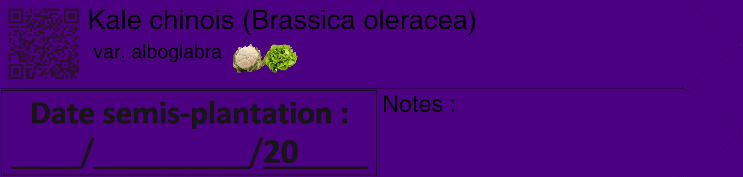 Étiquette de : Brassica oleracea var. alboglabra - format c - style noire47_simple_simplehel avec qrcode et comestibilité simplifiée