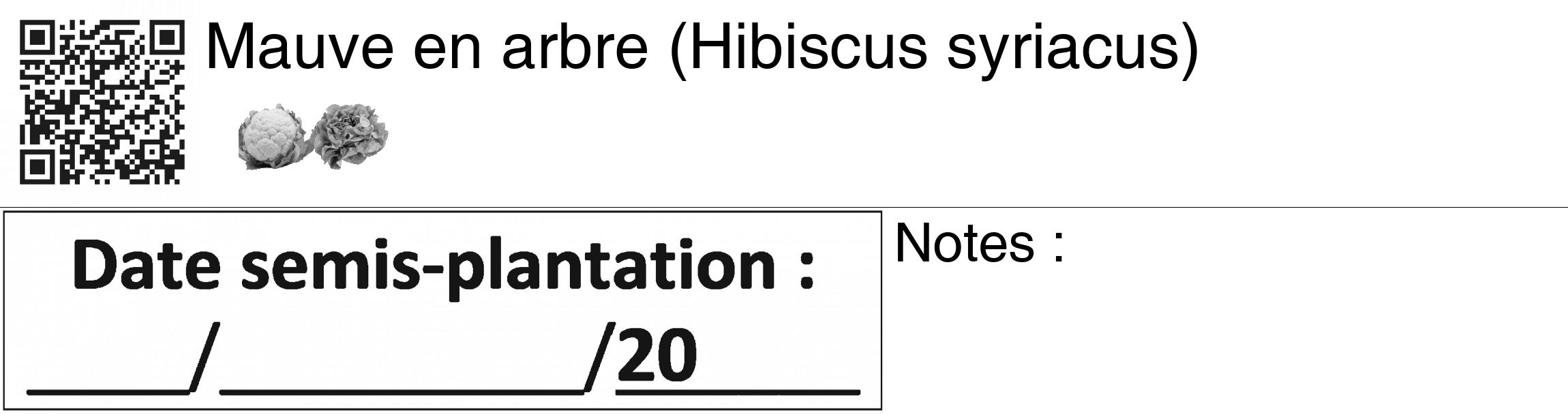 Étiquette de : Hibiscus syriacus - format c - style noire60_basiquegrrvhel avec qrcode et comestibilité simplifiée