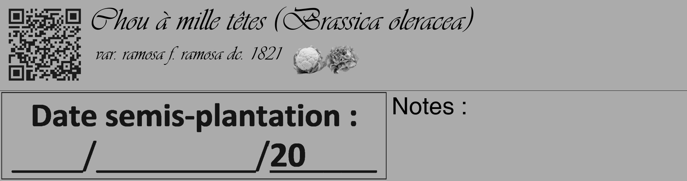 Étiquette de : Brassica oleracea var. ramosa f. ramosa dc. 1821 - format c - style noire37_basique_basiqueviv avec qrcode et comestibilité simplifiée