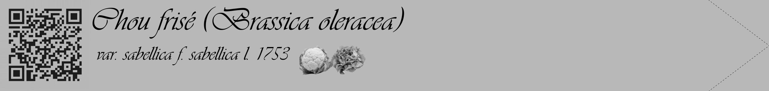 Étiquette de : Brassica oleracea var. sabellica f. sabellica l. 1753 - format c - style noire39simple_basique_basiqueviv avec qrcode et comestibilité simplifiée